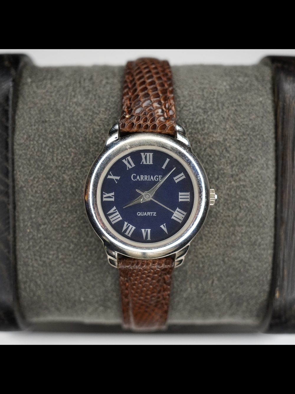 Vintage Carriage by Timex Ladies Quartz Watch Roman Numerals Brown Leather Band
